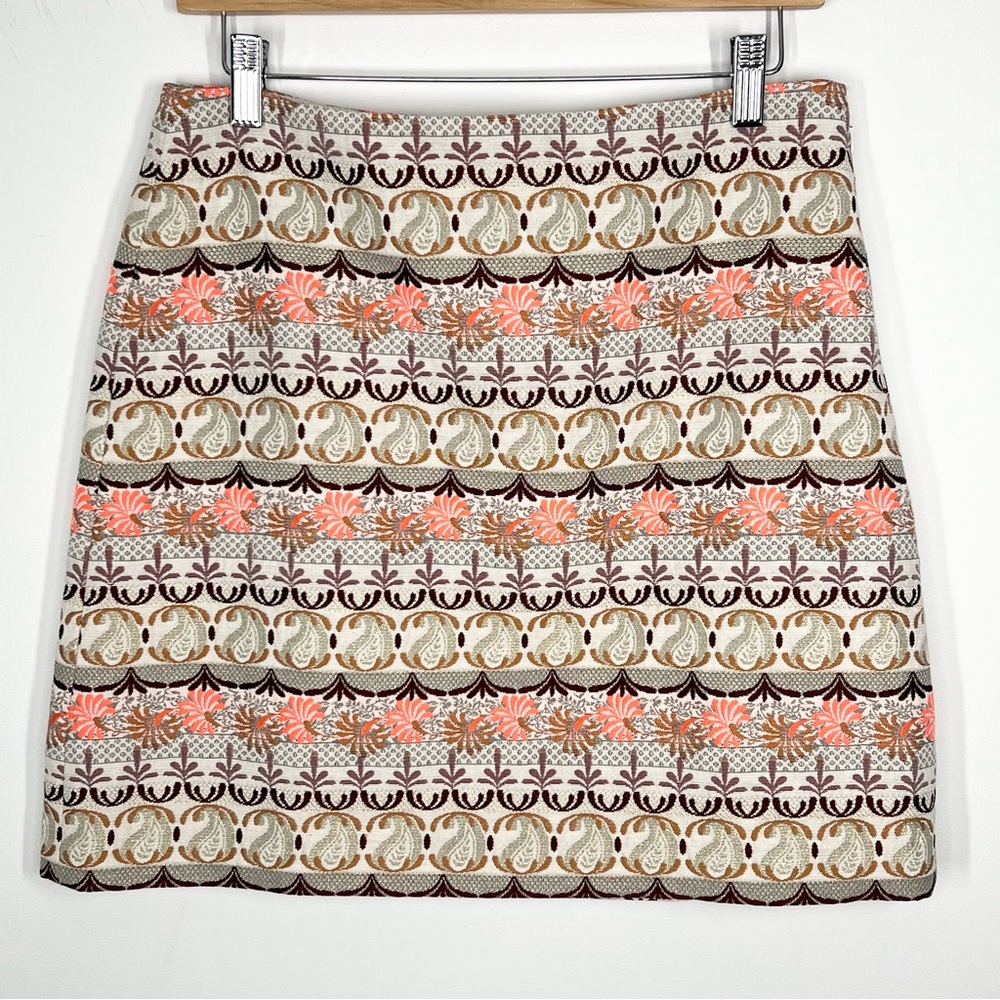 Ann Taylor LOFT Floral Paisley Jacquard Metallic Boho Skirt 6